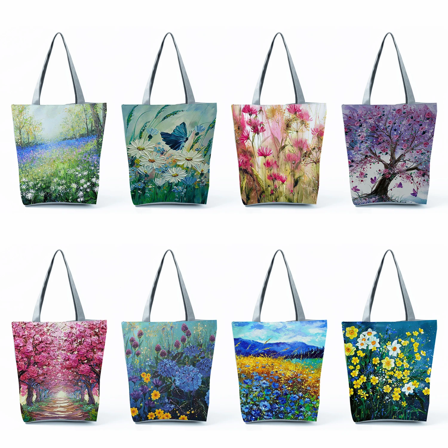 Women Totes Travel Beach Bag Eco Reusable High Capacity Shopping Bags Casual Oil Painting Floral Print Handbags Art Plant Design