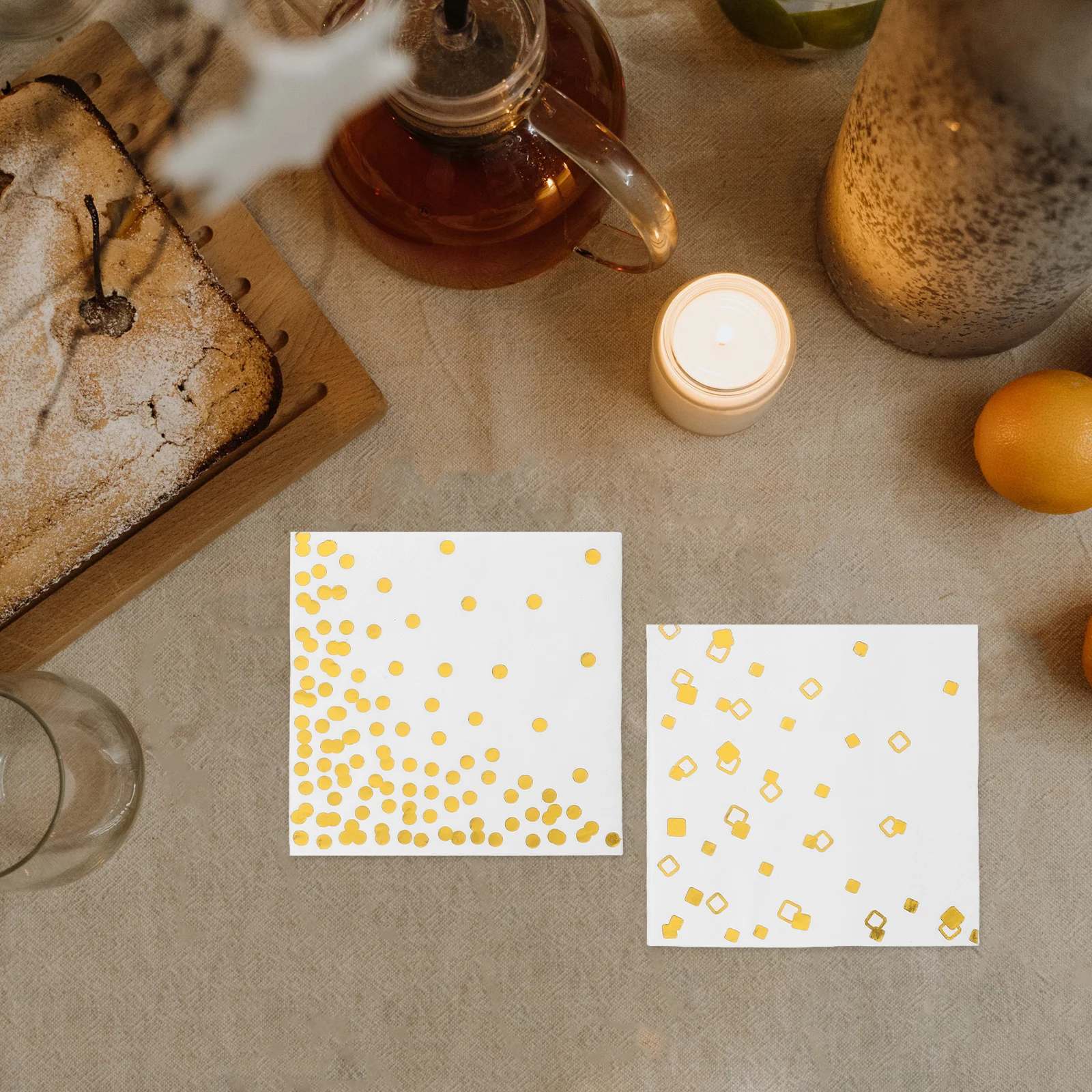 

100pcs Gilding Napkin Disposable Dessert Paper Towels for Birthday Wedding Party Foil Towels Thick Absorbent Gold