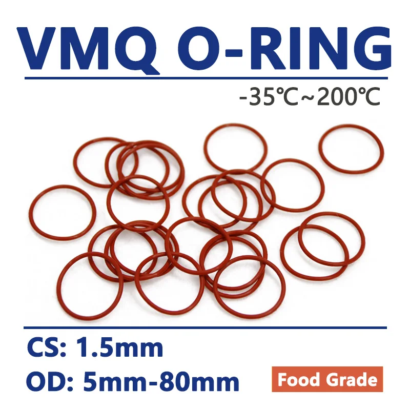 

Thickness CS 1.5mm Red VMQ Silicone O Ring OD 5-80mm Food Grade Waterproof Washer Rubber Insulated Round Shape Sealing Gasket