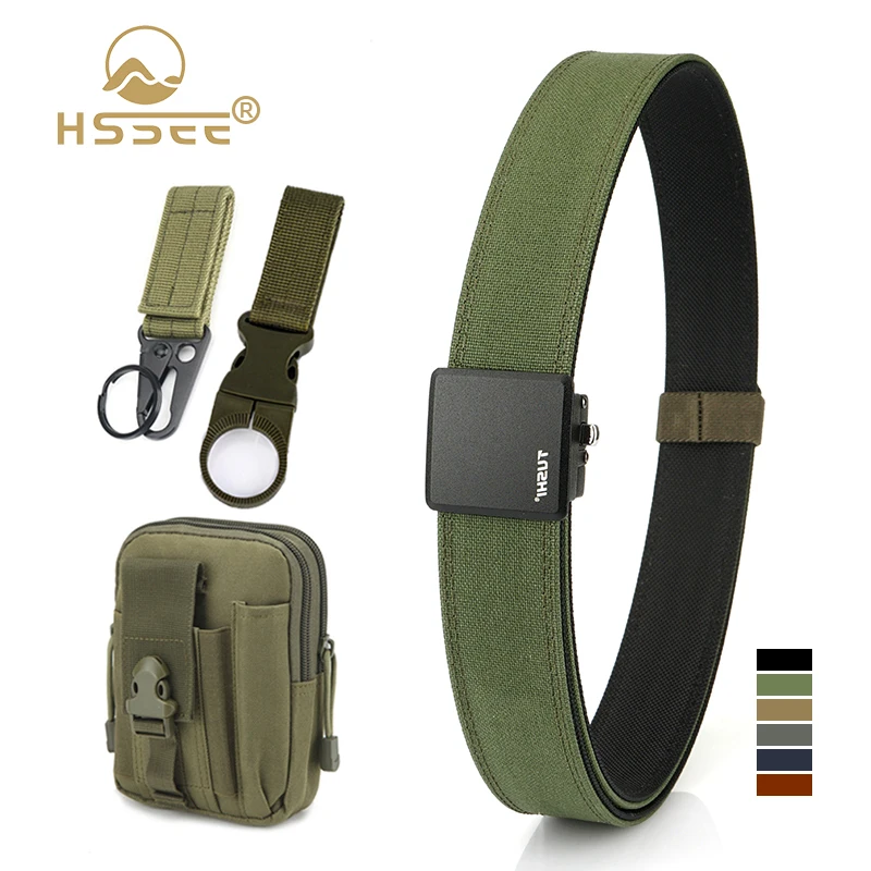 

HSSEE жесткий военный тактический ремень для мужчин, матовая металлическая автоматическая пряжка, регулируемый повседневный ремень, мужской ремень, аксессуары для охоты