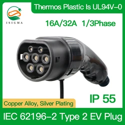 ISIGMA 62196-2 Type2  Female Male EV Connector 16A 32A Single Phase Three Phase Ev Charging Gun with Extension Ev Charging Cable
