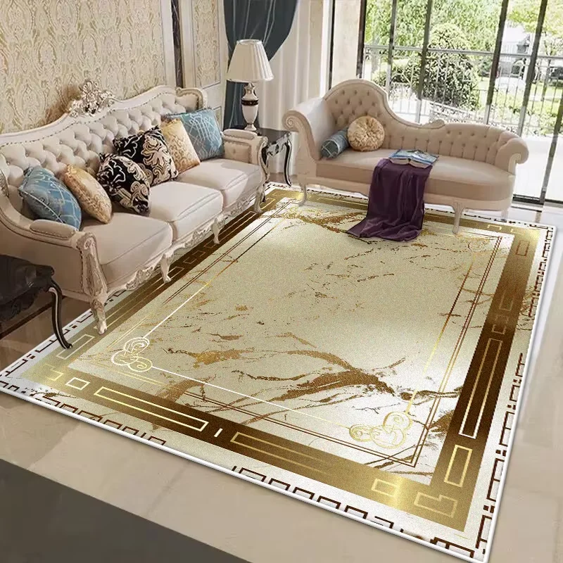

Золотой мраморный ковер в европейском стиле для гостиной, роскошное украшение для дома, дивана, большие коврики, пушистый мягкий прикроватный коврик для спальни