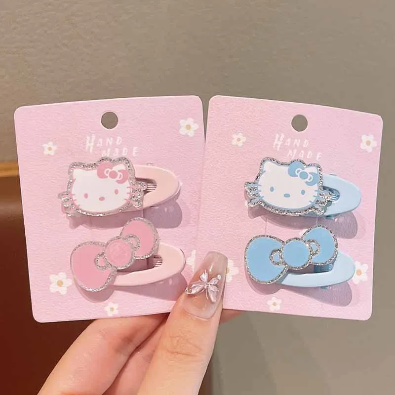 2/4개 세트 아기 헤어 클립 만화 헬로키티와 리본 여자아이 헤어핀 귀여운 어린이 클립 바레트 아기 헤어 액세서리