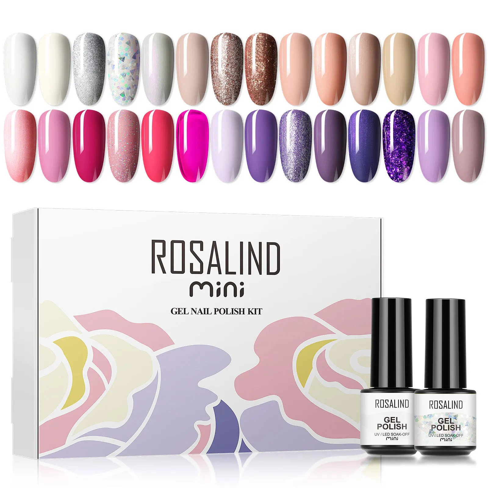 

ROSALIND Gel Kit Nail Polish Set Semi Permanent Pure Colors Glitter Soak Off UV Base Top Coat Nail Art Manicure Nail Kit Gift