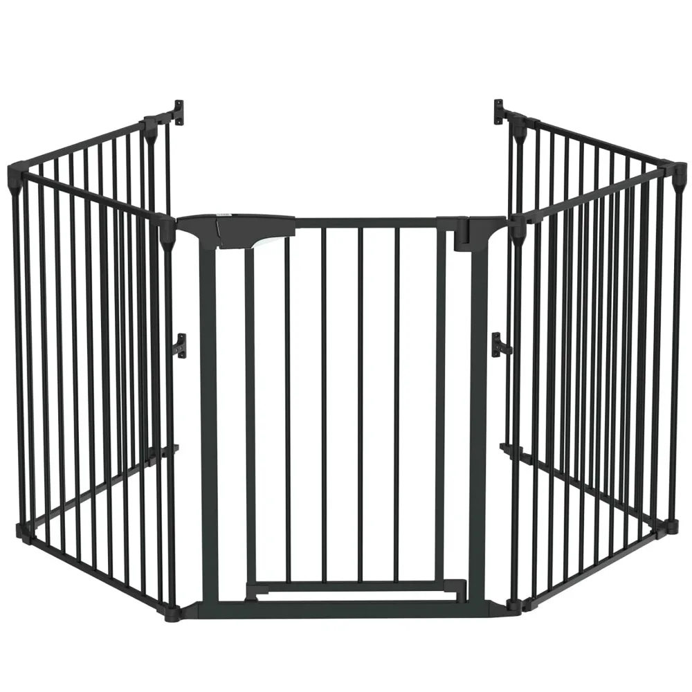 

Bonnlo 120 Inch Configurable Baby Gate Black 5-Panel Metal Play Yard Toddler Pet Safety Fence with 4 Wall Mounts for Fireplace