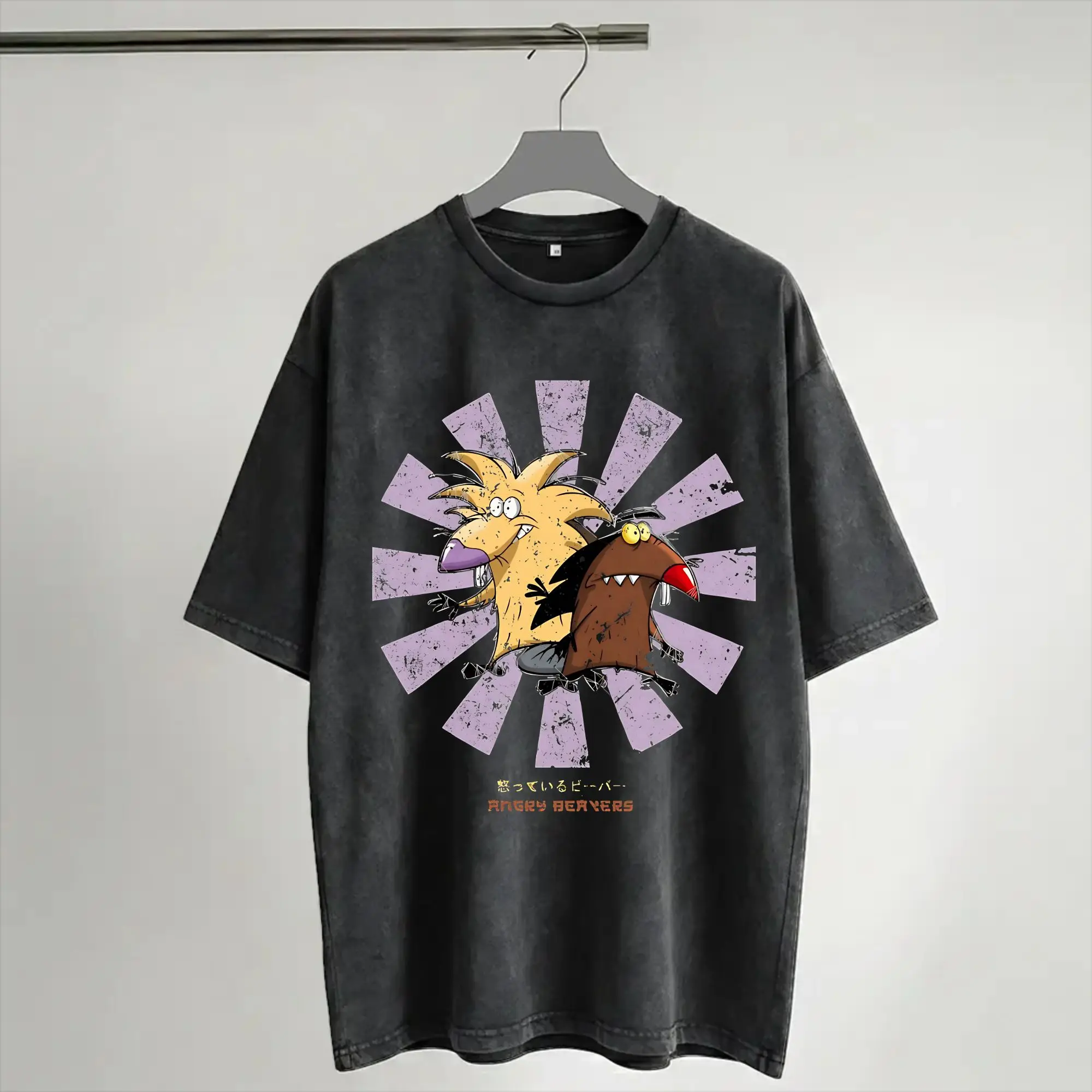 Harajuku Washed Shirts Angry Beavers Daggett & Norbert Feverish  Outfit Novelty T Shirt High Street  Streetwear Short Sleeve