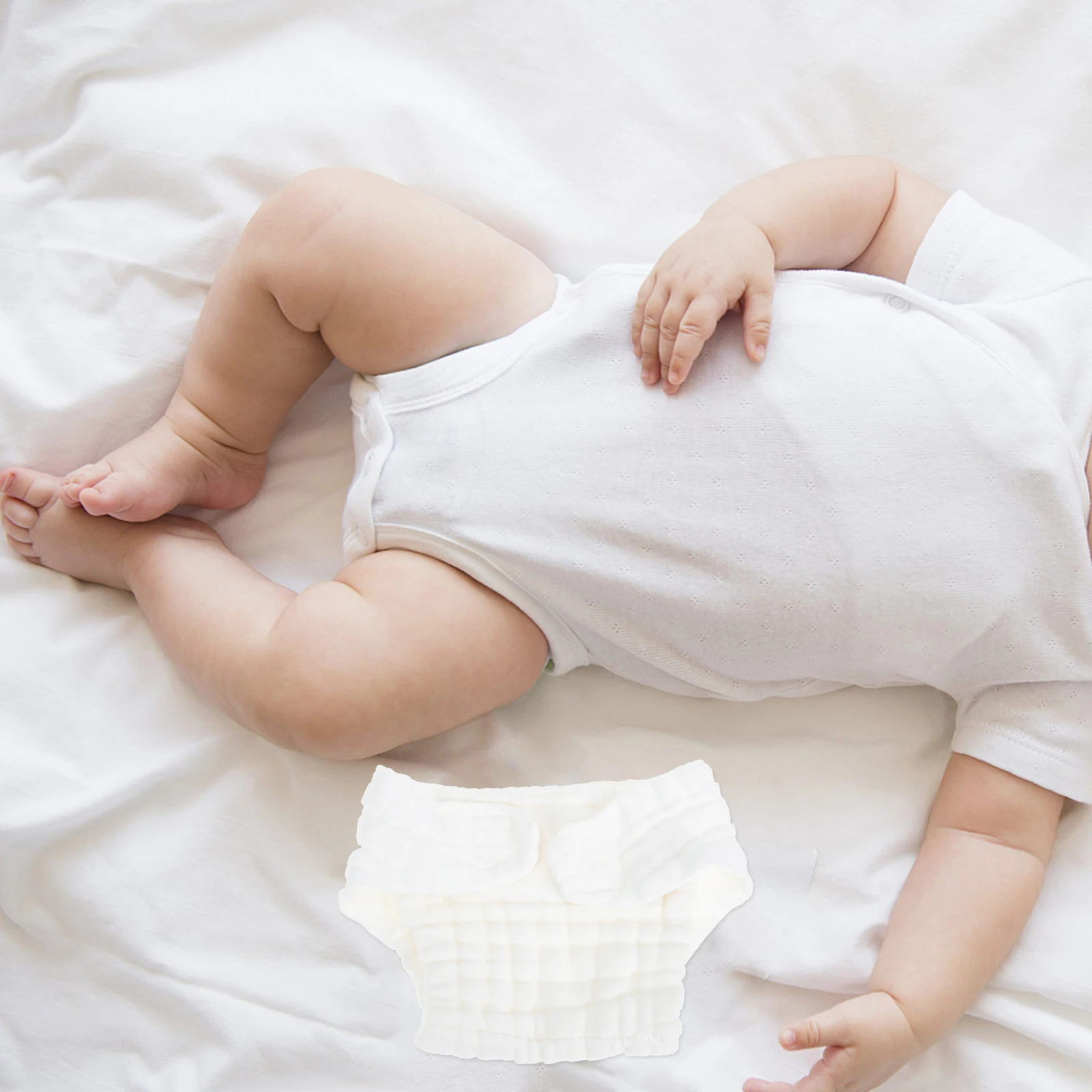 

5pcs Cotton Washable Cloth Diapers for Babies Adjustable White Nappies Newborn Reusable Baby Pants Leak Proof Absorbent Material