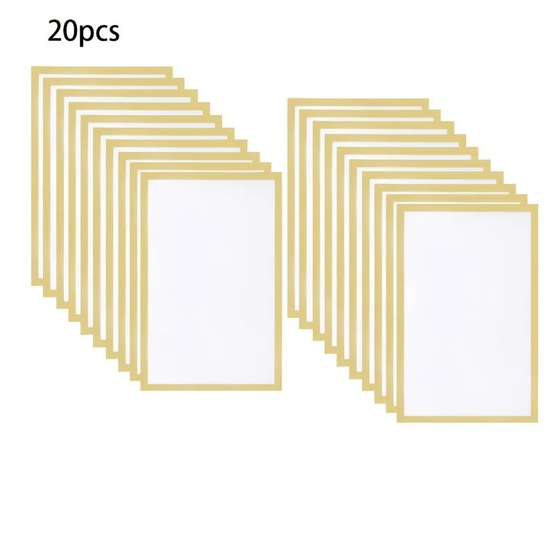 20pcs Golden Magnetic Photo Frames A4 PVC Wall-Mounted Picture Frames Clear Self-Adhesive Display Holders Home Office Shop Decor