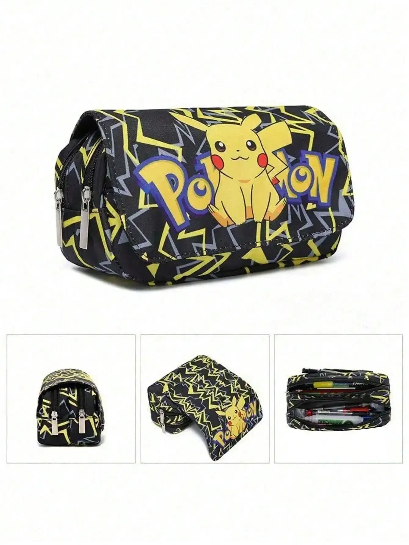 Impreso Pikachu Pokemon estudiante Pikachu Flip lápiz bolsa pequeño hombro estudiantes de secundaria Anime kawaii Mochila de dibujos animados