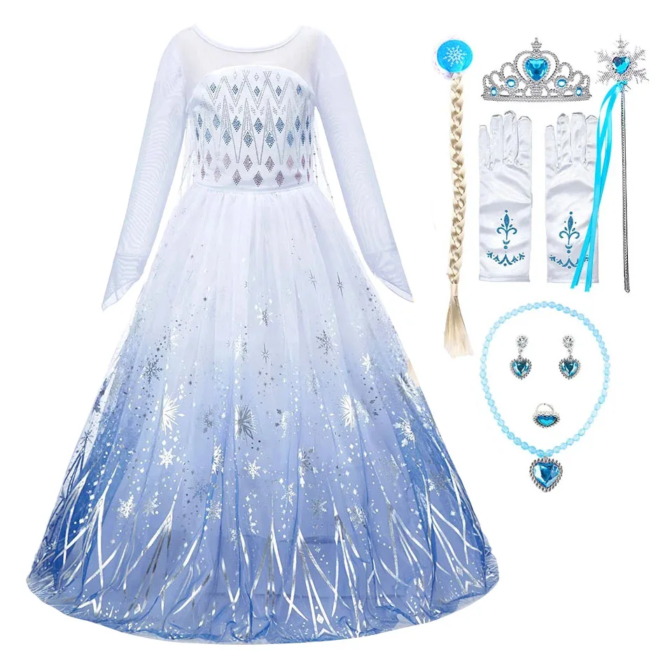 Children Princess Elsa Costume Girls Queen 2 Anna Elsa Carnival Cosplay Dress Kids Snow Queen Dress Children Pageant Party Gown