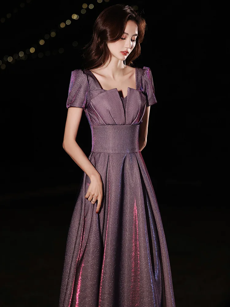 

Host's Women 2024 New Purple Special Interest Light Luxury Texture Banquet Evening Dress Temperament Square Collar