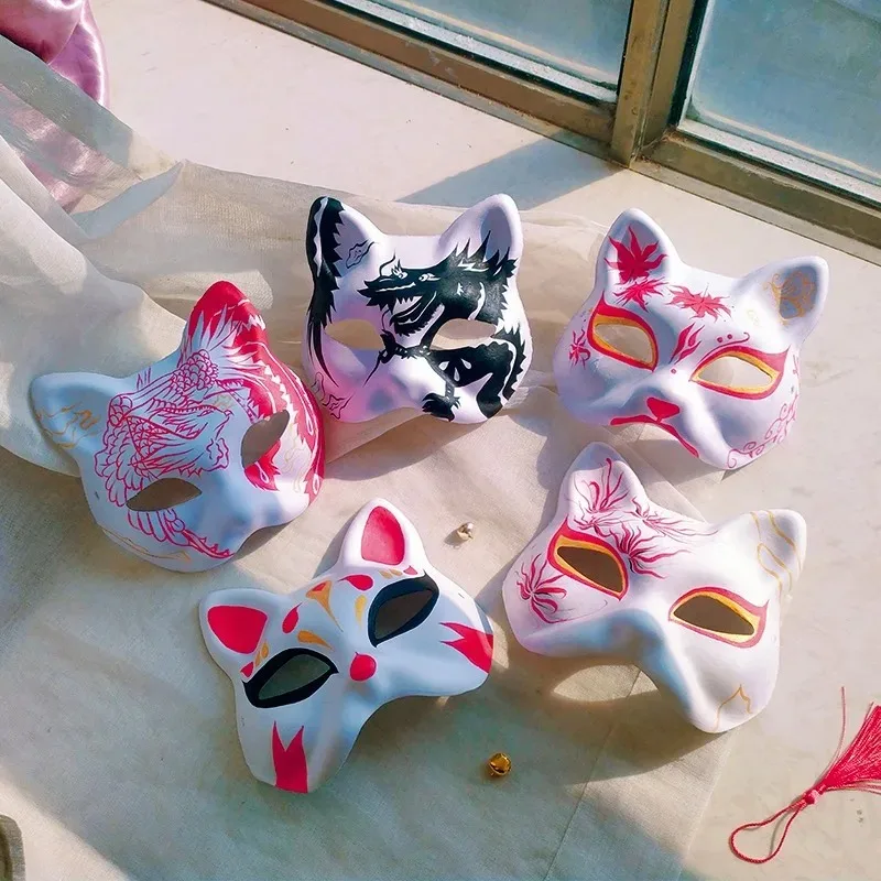 3/5/10 pçs máscara japonesa meia face pintados à mão gato raposa máscara anime cenas cosplay masquerade celebração festival cosplay prop