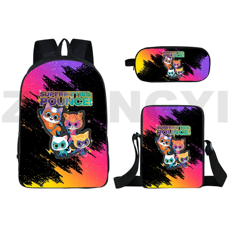 High Quality 3D SuperKitties School Backpack 3 Pcs/Set Large Fancy High School Bags Travel Leisure Shoulder Bag SuperKitties Bag