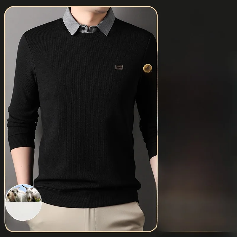 Suéter de punto grueso con forro polar para hombre Pierre Cardin, cuello camisero, capa base, moda de invierno, informal, manga larga