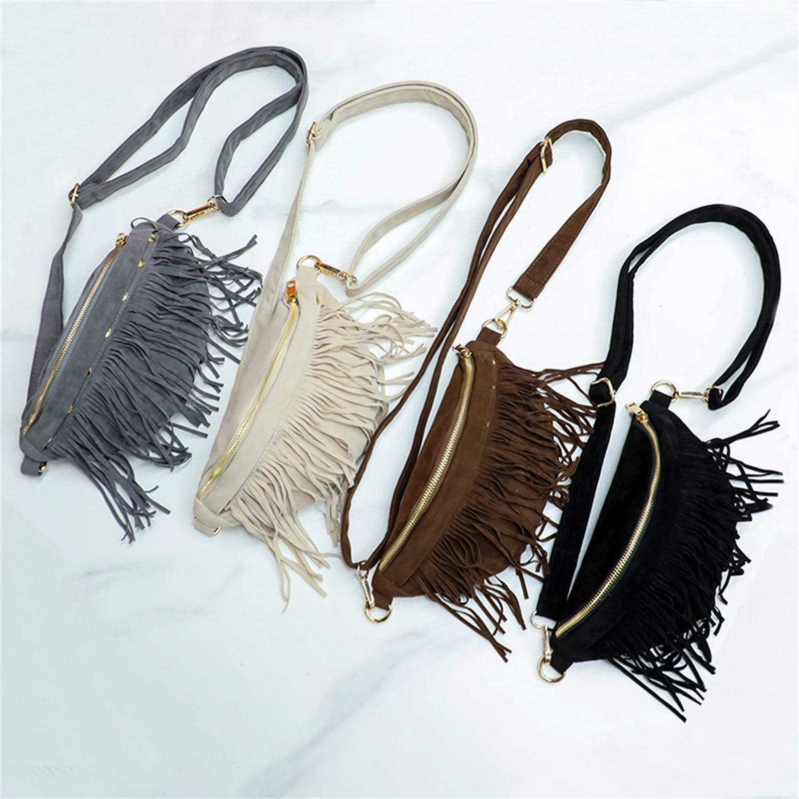 

Detachable Tassels Chest Bags For Women Faux Suede Crossbody Bag Fringe Waist Bag For Outdoors Hiking Traveling