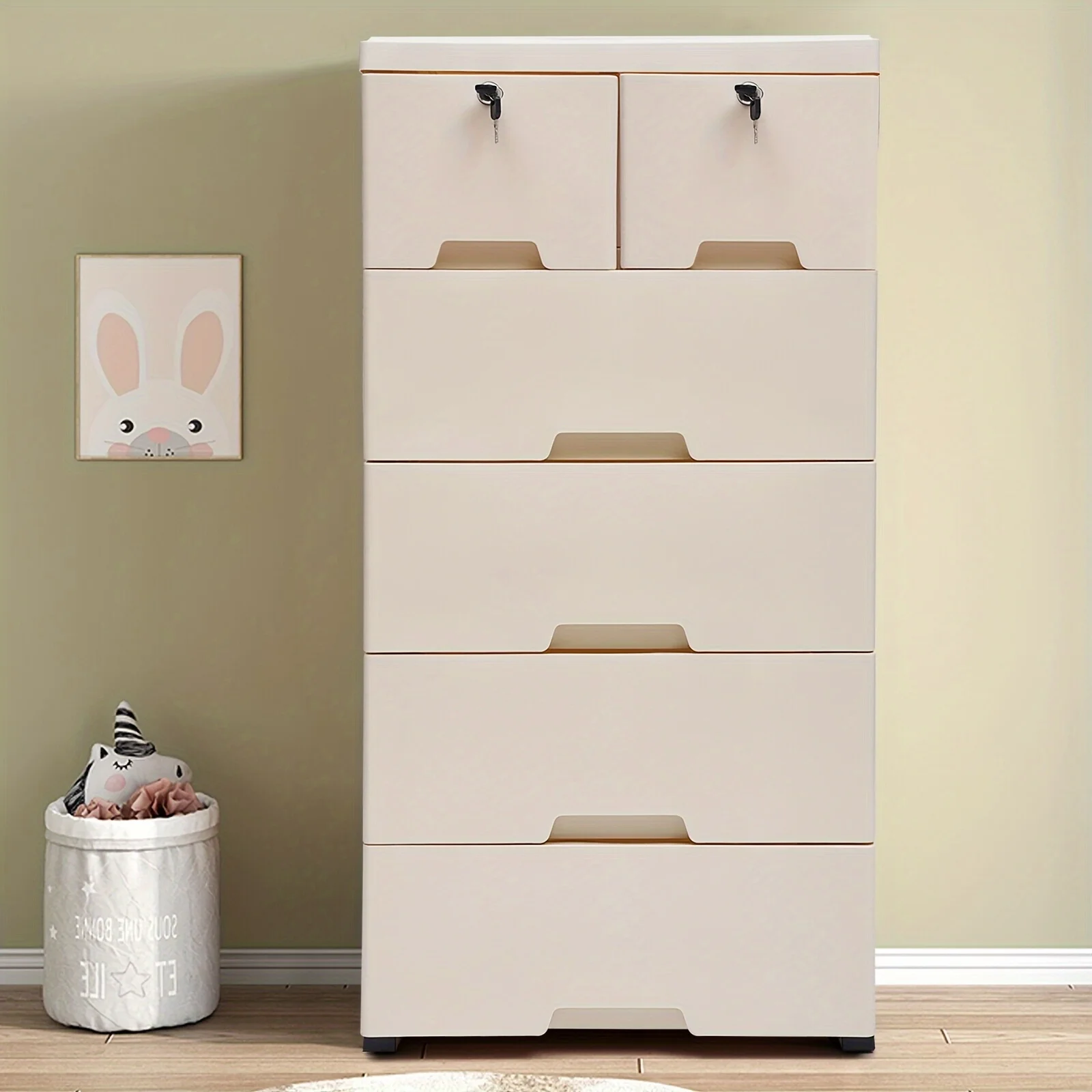 

1pc 5-Layer Spacious Dresser - Modern Plastic Storage Tower for Bedroom - Sleek Organizer with Pull Drawers - Ideal for Clothing