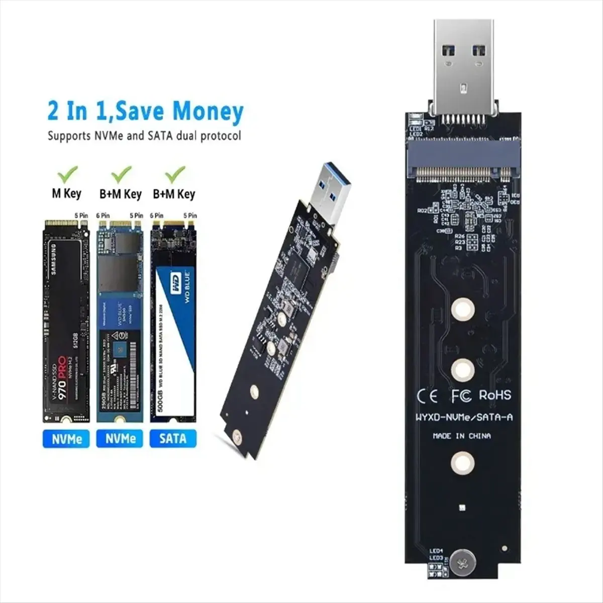 【POPULAR PICK】-M.2 SATA NVMe SSD to USB 3.1 Adapter PCI-E to USB External Converter Card USB3.1 Gen 2 PCIe to USB3.1 Type A Adap
