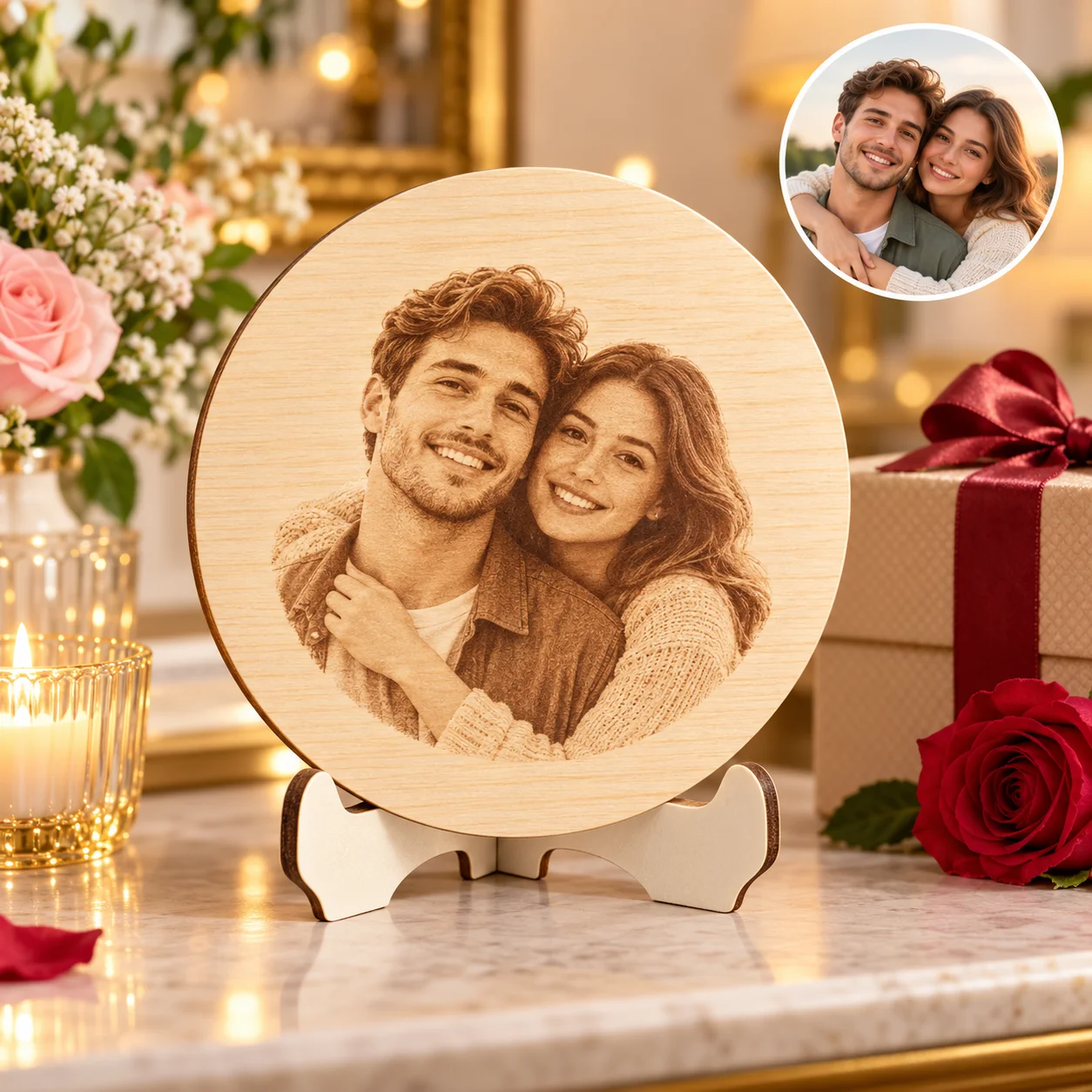 Custom Wooden Photo Plaque Custom Engraved Picture on Wood with Text for Couple Family Anniversary Memorial Wedding Birthday