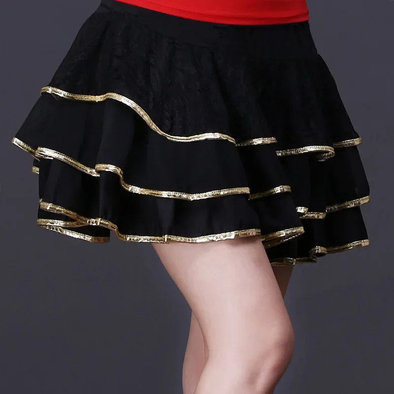 Gonna da ballo latino nera gonna a triplo pizzo da donna gonna da ballo professionale per danza classica quadrata da donna