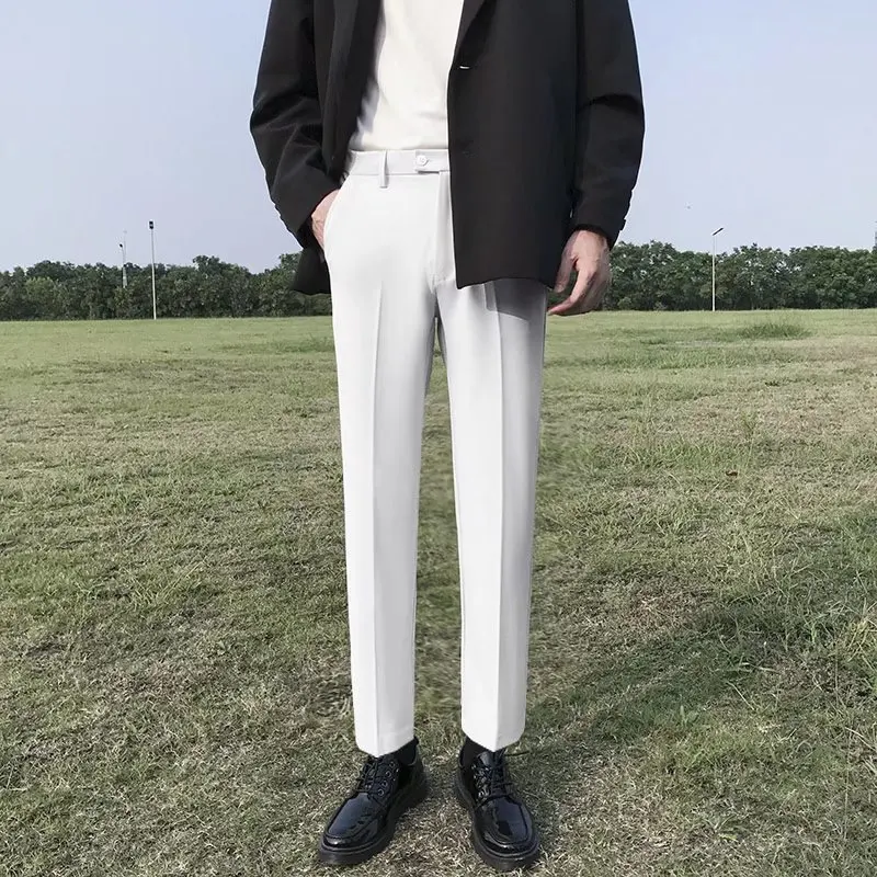

Autumn No Iron White Men's Suit Pants Briti Sle Drapey Busin Casual Korean Version Slimming Long Workwear Trousers