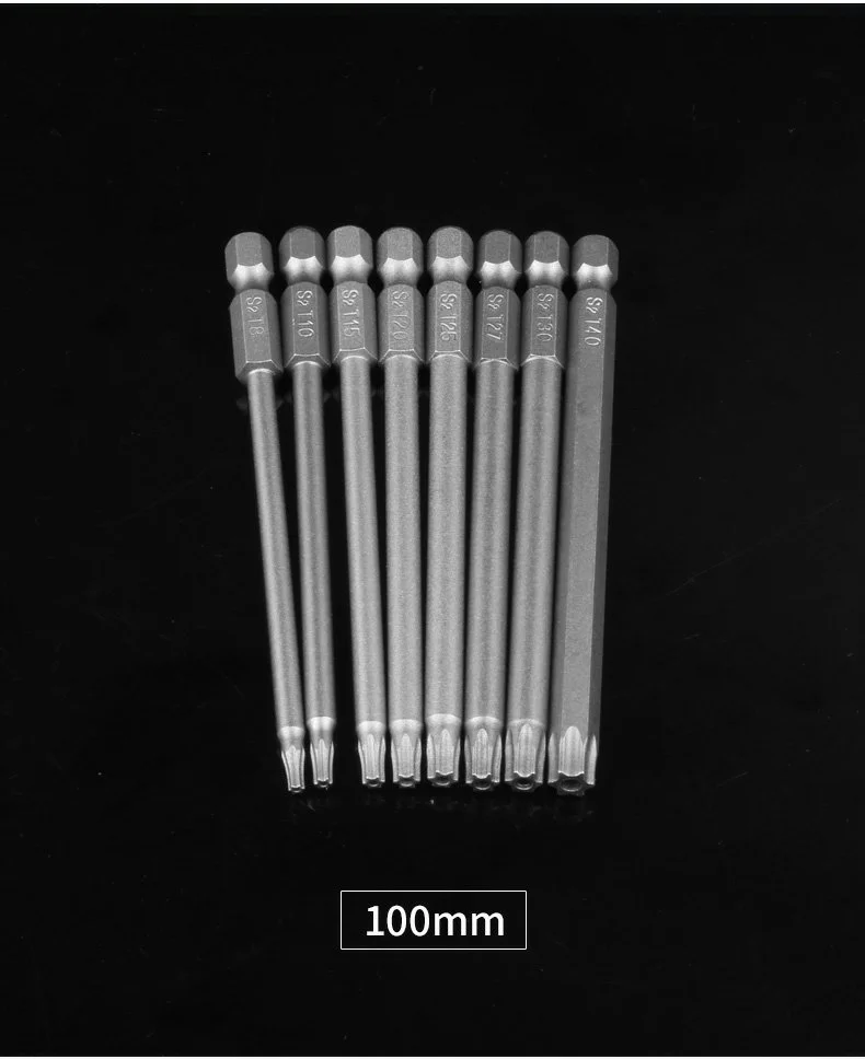 8Pcs Screwdriver Bit 1/4'' Shank Hex Wind Drill Head 100mm 150mm 200mm Screw Wrench Magnetic Star T8 T10 T15 T20 T25 T27 T30 T40