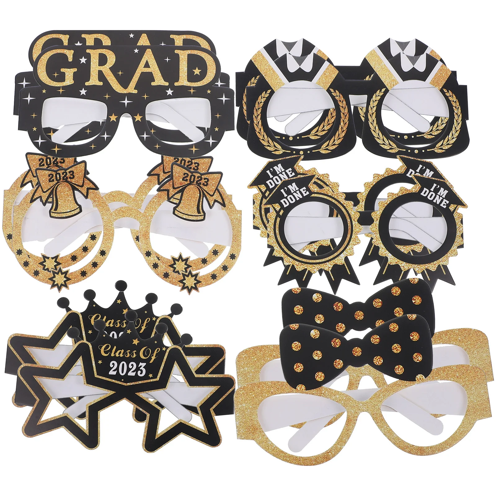 

12pcs Paper Glasses Graduation Party Photo Props Unique Design Fashionable Joyful Atmosphere Congrats Supplies Photography