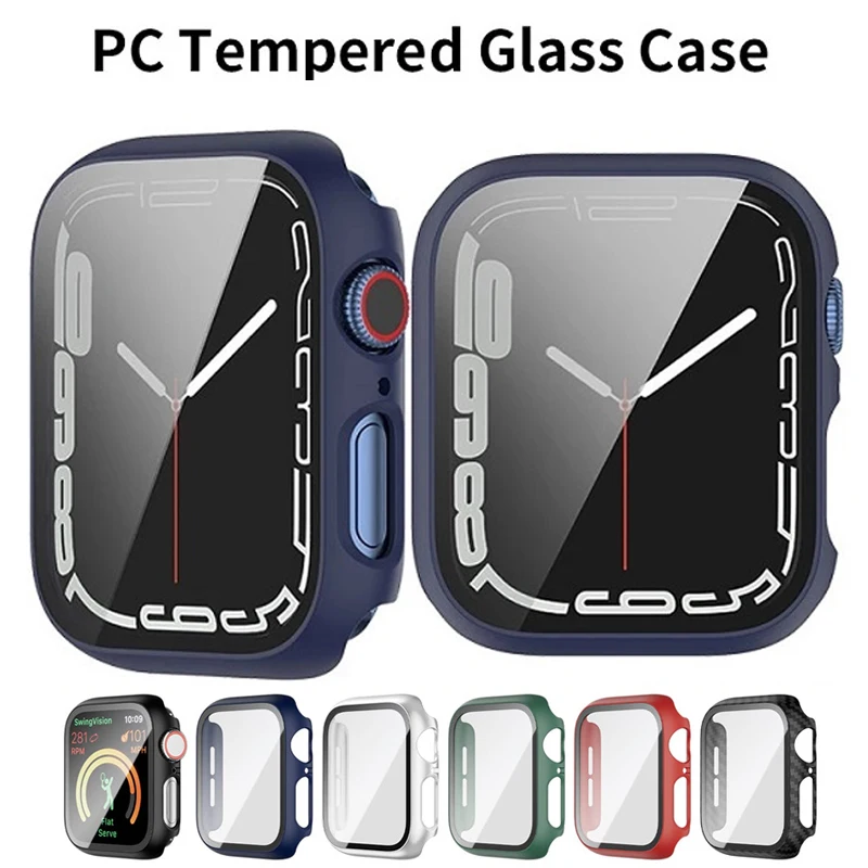 Tempered Glass+Cover For Apple watch Case 45mm 41mm 44mm 40mm 42mm Screen Protector iWatch serie 9 4 5 6 SE 7 8 Accessories