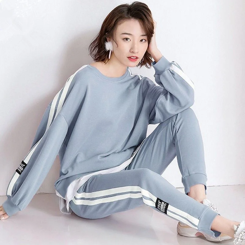 Women\'s Causal Sweat Suit 2024 Spring Autumn New Clothes Fashion Long Sleeve Crop Tops T-shirt And Pants Two Piece Set For Women