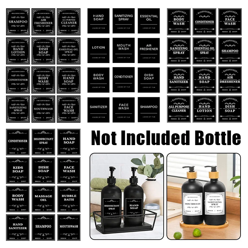 12PCS Bathroom Labels Sticker Waterproof Labels Hand Soap Storage Jar Label Sticker Shampoo Conditioner Lotion Bottle Labels Set