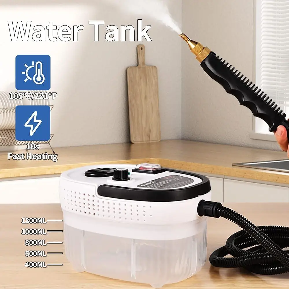 Портативный ручной пароочиститель Паровая машина высокого давления Глубокая очистка пятен с регулируемыми настройками и несколькими щетками