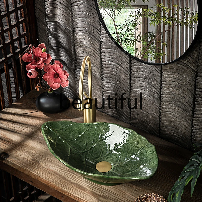 

Ceramic table basin Balcony household creative Chinese retro retro art washbasin wash basin