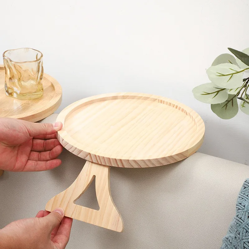 Wooden Sofa Armrest Tray Round Clip Tray Cross-border Household Lazy Foldable Dinner Plate Bamboo Storage Tray