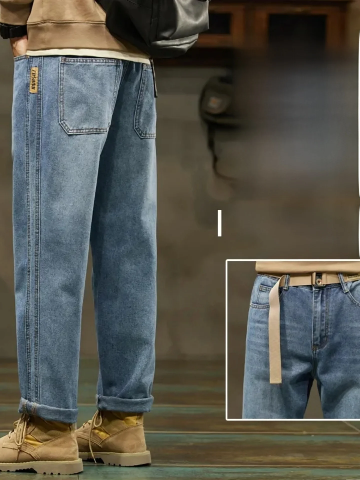 

Retro American Denim Jeans Men's Spring Autumn Casual Loose Straight Workwear Trousers Wear Resistant for Labor Work