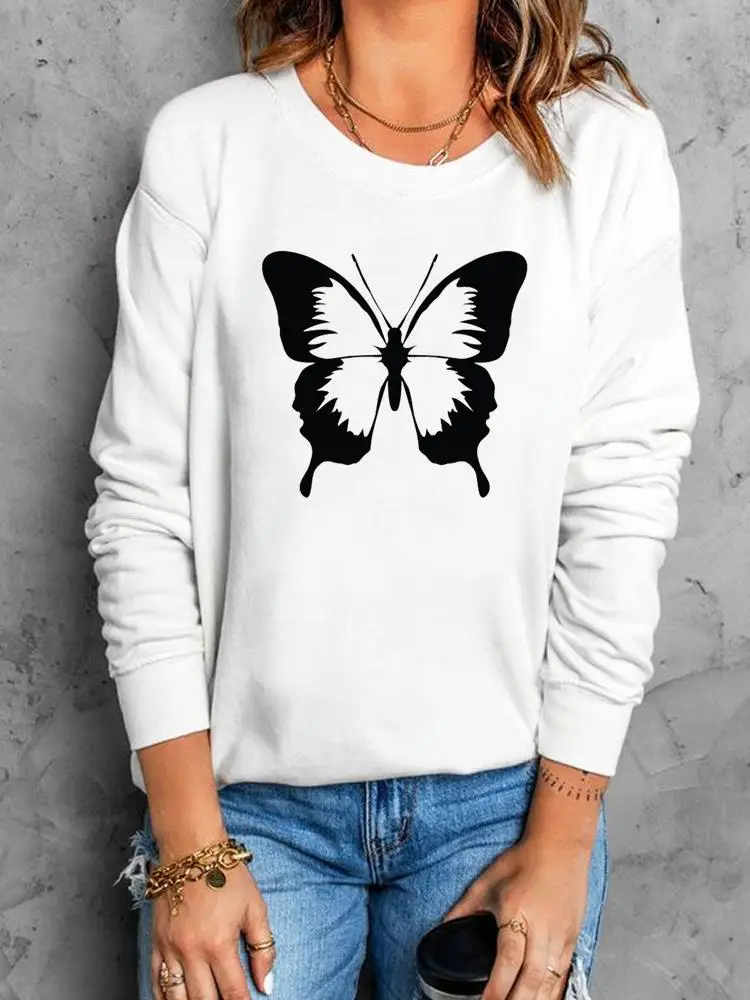 

Printing Butterfly Pullovers O-neck Autumn Fashion Clothing Women Fall Spring Fashion Female Graphic Sweatshirts