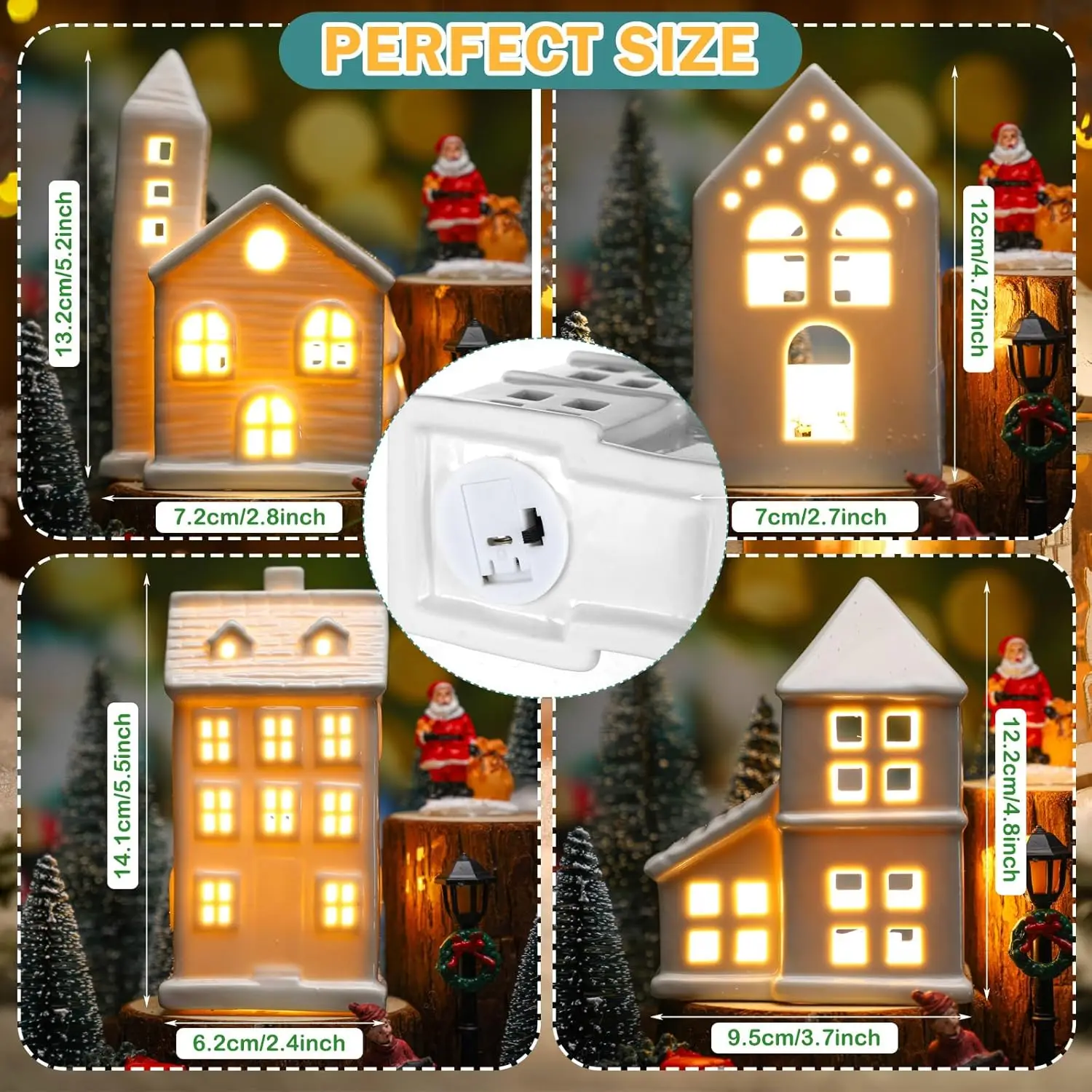 Juego de pueblo navideño LED de 25 piezas con casas de cerámica, figuritas de resina para decoración festiva