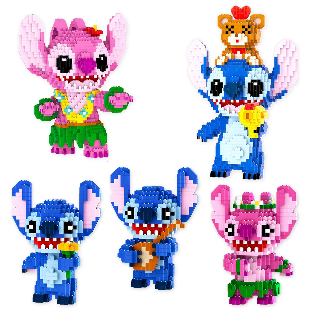 Kawaii Guitar Stitch Building Block Assembled Hawaii Angel 3D Model Flower Lilo And Stitch Mini Bricks Figure Toys For Kid Gift