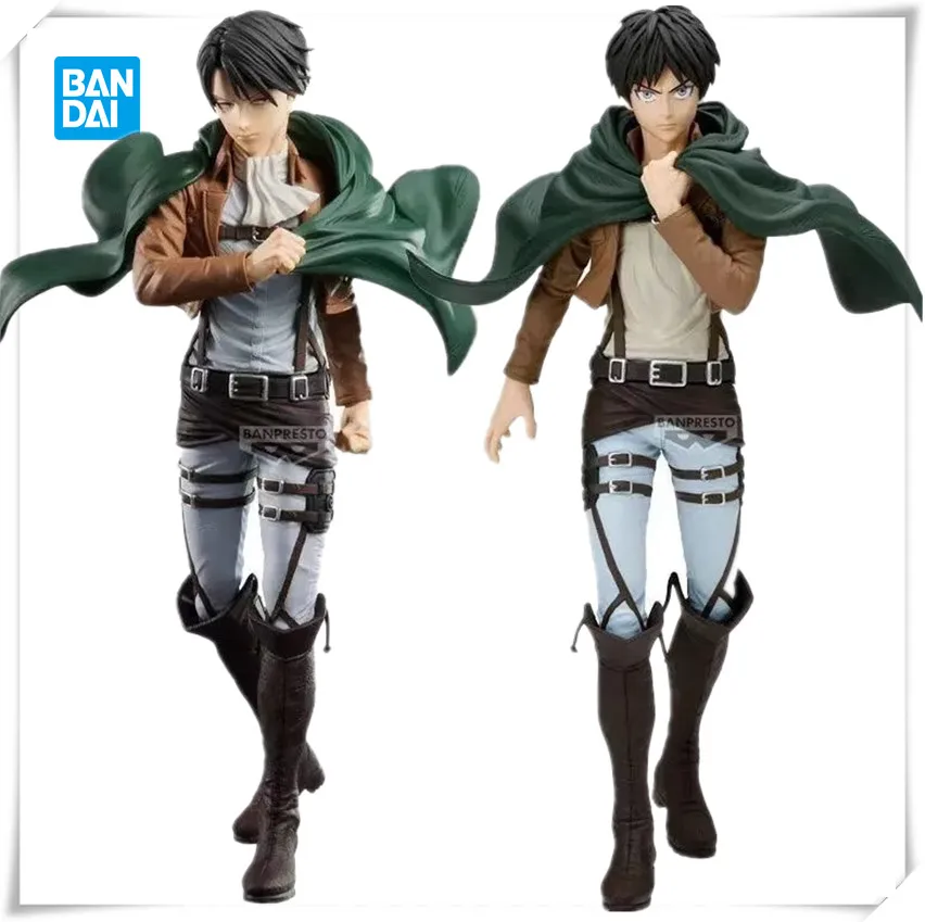 バンダイオリジナルバンプレストアニメ進撃の巨人グランディスタエレン・イェーガーリヴァイ・アッカーマン-pvc-アクションフィギュアコレクタブルモデル玩具ギフト