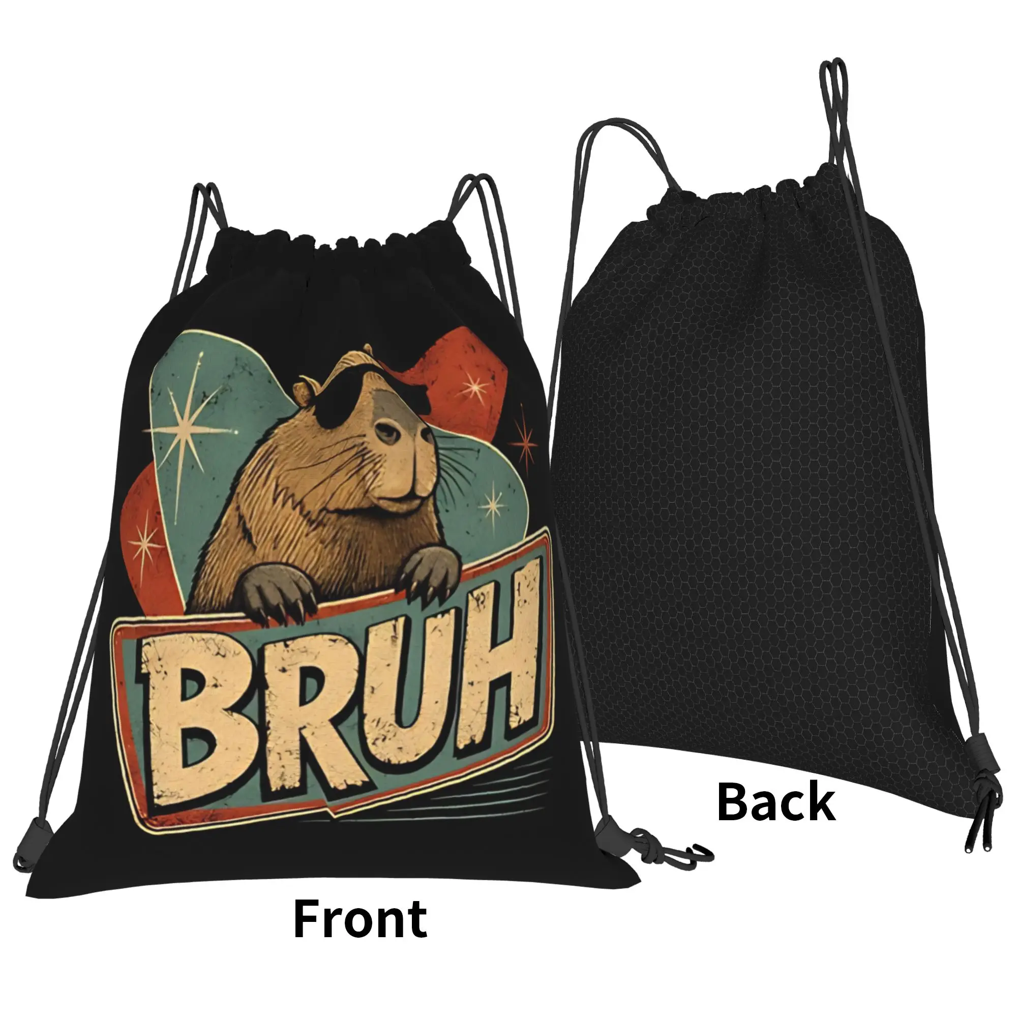 Capybara Bruh Capybara Cool Animal Meme Portable Hiking Riding Gym Drawstring Storage Sporty Backpacks
