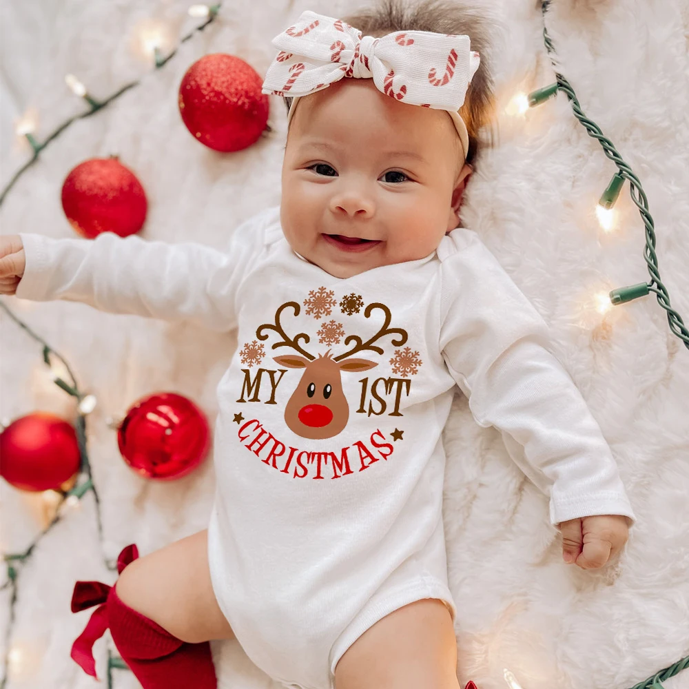 My First Christmas Newborn Bodysuit Baby Long Sleeve Romper Jumpsuit Infant Girls Boys Unisex Playsuit Outfit Xmas Party Clothes