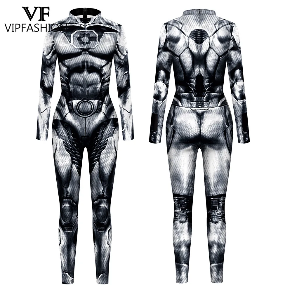 

VIP FASHION Women's Stretch Spandex Mecha Print Bodysuit Sci-Fi Cosplay Jumpsuit Punk Medieval Costume Festival Party Outfit