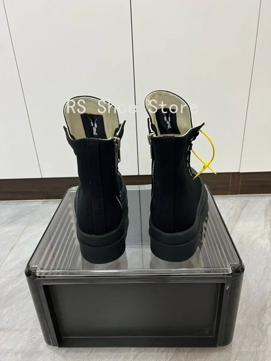 Ro الخماسي الرجال حذاء رياضة كامل قماش أسود حذاء الكاحل التمهيد الدانتيل يصل البريدي 6 سنتيمتر سميكة وحيد النساء عالية أعلى حذاء كاجوال