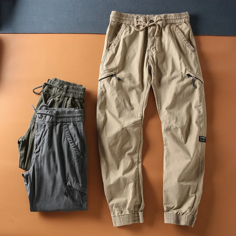 

Мужские повседневные брюки в стиле ретро American Washed, осенняя новинка, свободный крой, с множеством карманов, рабочая одежда, хлопковые брюки для молодежи, придающие энергию