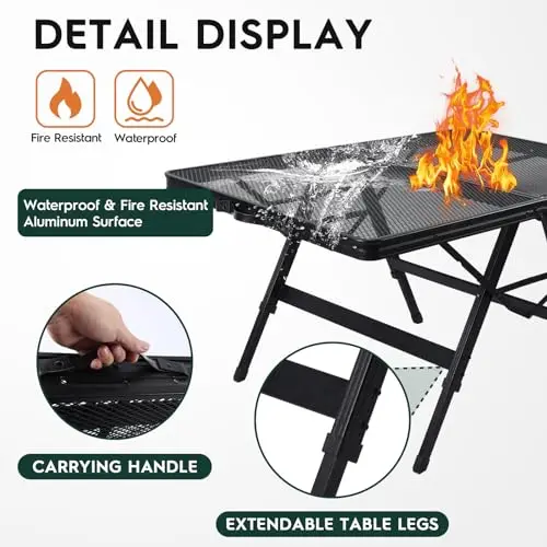 

3-Foot Portable Mesh Grill Table With Fireproof Waterproof Aluminum Top, 3-Height Adjustable Legs And Carry Handle For Outdoor