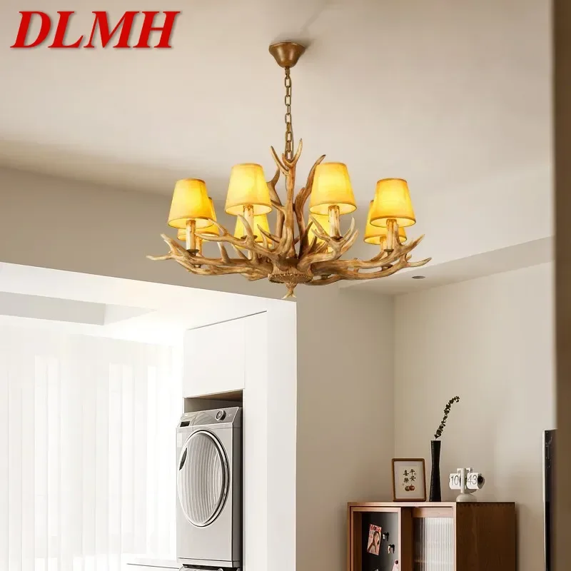 

DLMH American Deer Antler Chandelier Retro Creative Living Room Restaurant Bedroom Cafe Bar Clothing Store Homestay Light