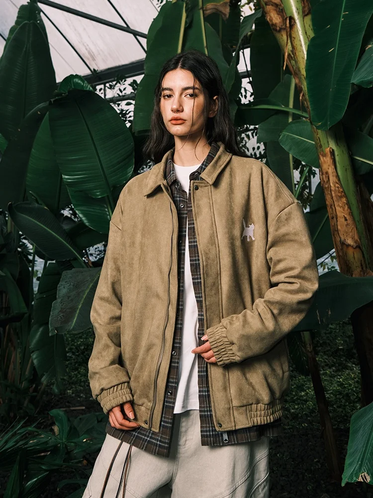 ملابس خارجية فضفاضة للرجال من Suamoment مطرزة من جلد الغزال الصناعي Jaet Street Sle ملابس خارجية فضفاضة للزوجين من ألياف البوليستر