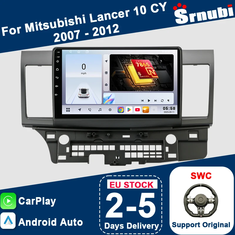 Srnubi 2 Din pour Mitsubishi Lancer 10 CY 2007 - 2012, navigation GPS, autoradio Android, unité centrale multimédia, Carplay, WIFI, 4G, bouton lumineux, prise en charge SWC, Bluetooth 5.4, systèmes intelligents automobiles, accessoires