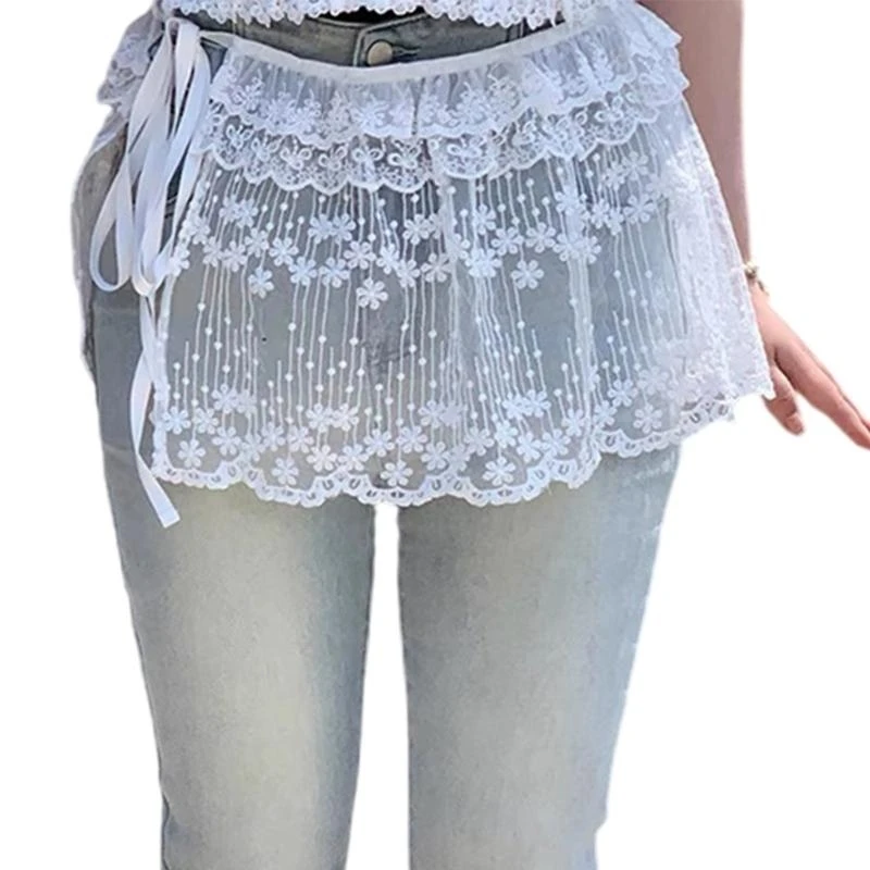 

Новинка 2026 года, женская корейская прозрачная цветочная кружевная мини-юбка-фартук, прозрачная верхняя юбка, закрывающая шарф