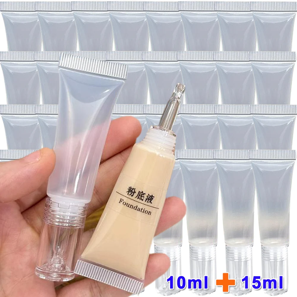 10pcs Refillable Bottles with Cap Empty Dropper Bottle Transparent Plastic Foundation Cream Travel Cosmetic Sample Containers