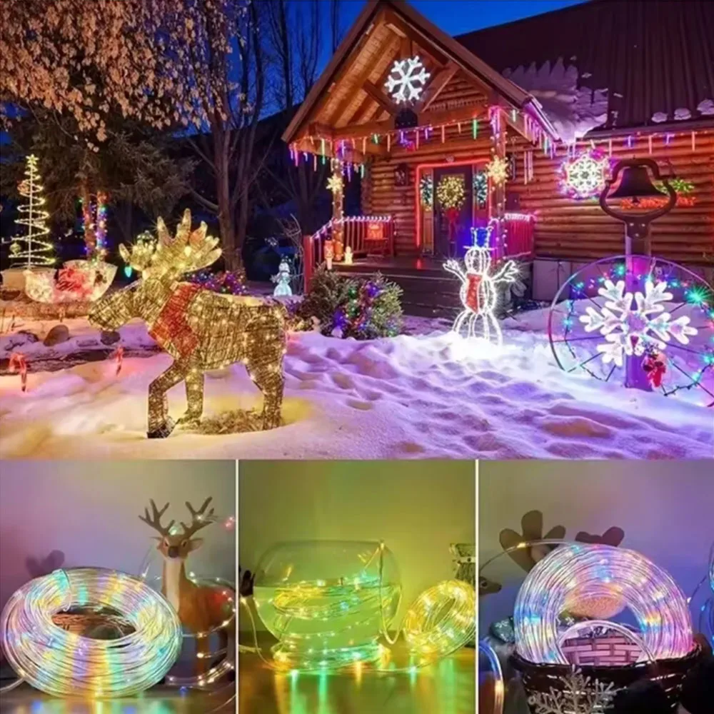 Solar Outdoor LED Tube Rope Garland Lights Waterproof Glow Tube Lamp with 8 Lighting Modes For Holiday Home Party Decoration - view 6