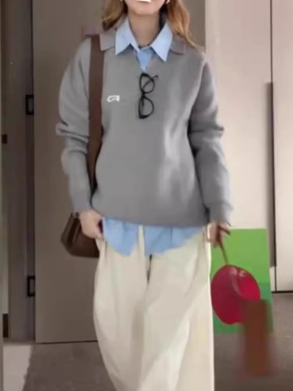 

Американский трикотаж Sle Ne для женщин, осень-зима, теплый свободный крой, базовый слой, топ, винтажный дизайн, старшеклассница, La...